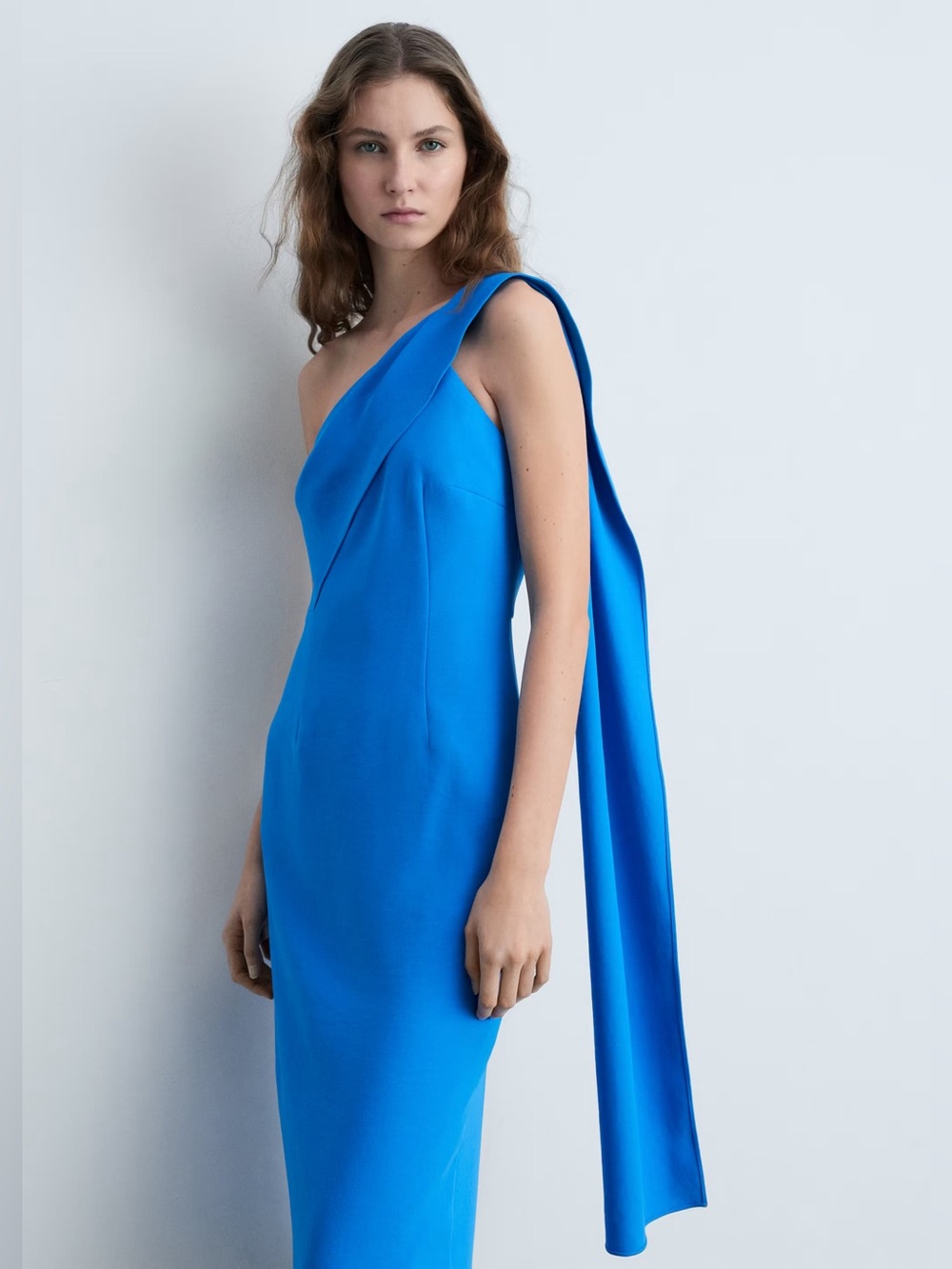Mango Blue asymmetrical bow-neck dress NWT